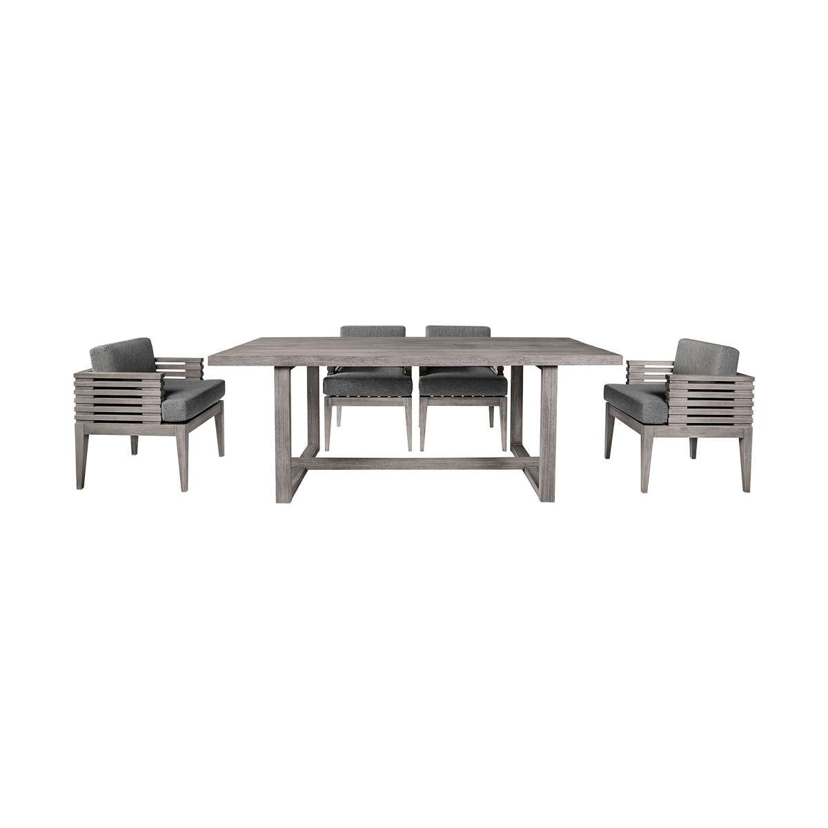 Vivid Outdoor Patio 5 Piece Dining Set in Gray Eucalyptus Wood with Gray Olefin Cushions By Armen Living | Outdoor Dining Sets | Modishstore - 2