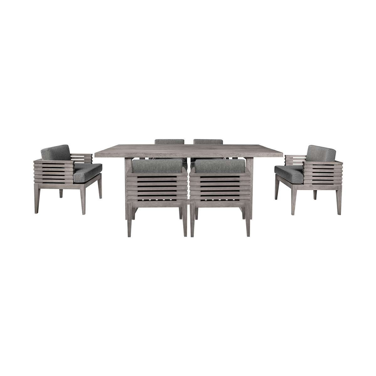 Vivid Outdoor Patio 7 Piece Dining Set in Gray Eucalyptus Wood with Gray Olefin Cushions By Armen Living | Outdoor Dining Sets | Modishstore - 2