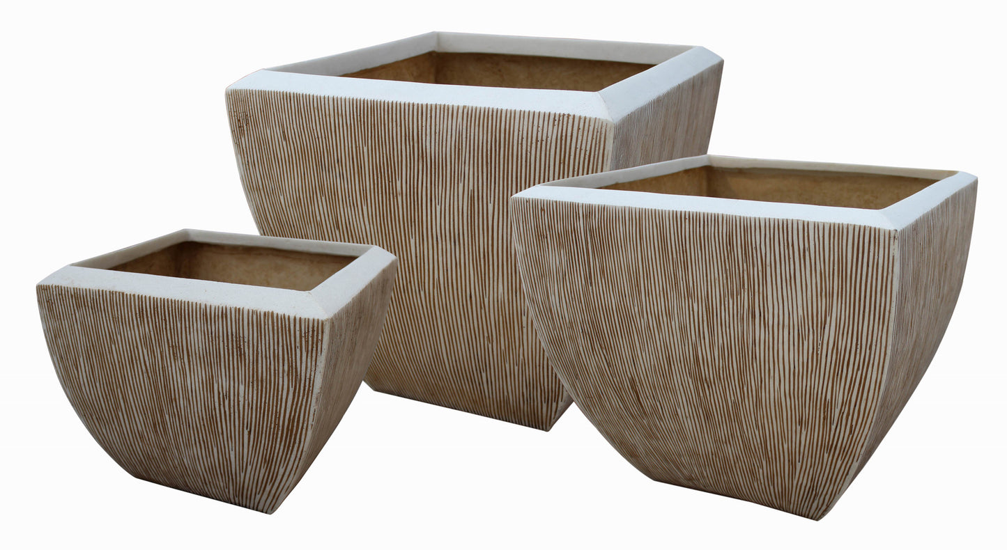 Screen Gems Square Flower Pot, Ribbed Finish - Set/3 - SGS-2002 | Planters, Troughs & Cachepots | Modishstore-2
