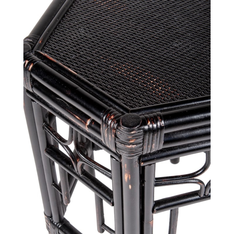 Wren Chippendale Rattan Side Table, Black | Side Tables | Modishstore - 3