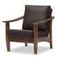 Baxton Studio Pierce Mid-Century Modern Walnut Brown Wood and Dark Brown Faux Leather 1-Seater Lounge Chair | Lounge Chairs | Modishstore - 2