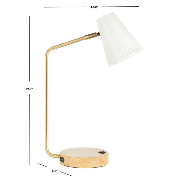 Safavieh Veda, 19 Inch, Gold/White, Steel Table Lamp W/ Usb Port - Gold | Table Lamps | Modishstore - 3