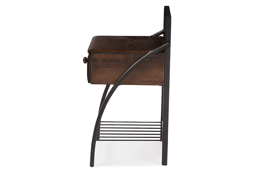 baxton studio jevenci vintage industrial black finished metal nightstand | Modish Furniture Store-3