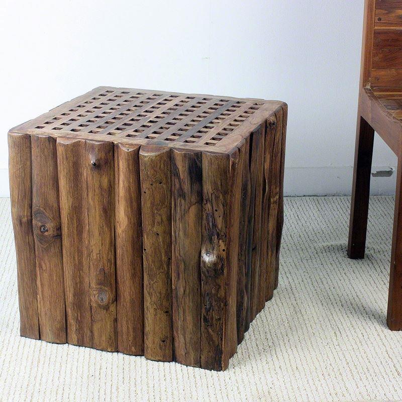 Haussmann Teak Timber Block Lattice 18" H - Teak Oil | End Tables | Modishstore-6