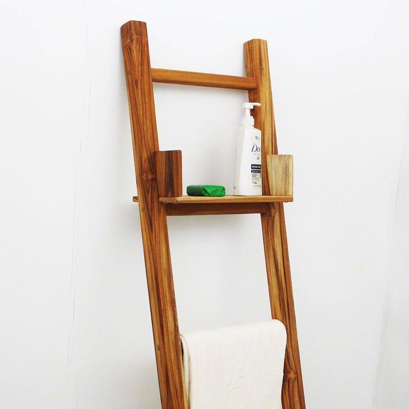 Haussmann Teak Towel Ladder 64" H With Adjustable Shelf Teak Oil | Shelves & Shelving Units | Modishstore-2