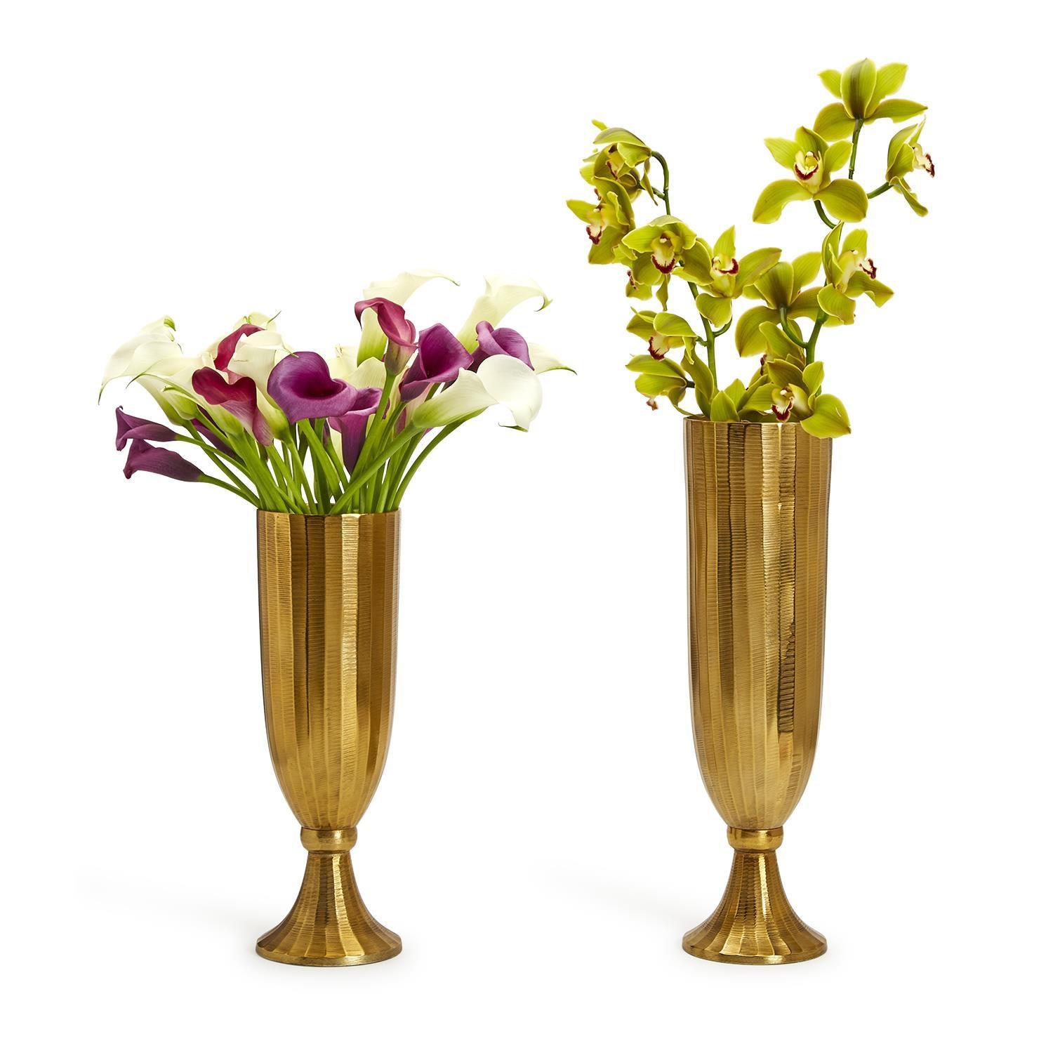 Golden Pedestal Vase Set Of 2 By Tozai Home | Vases | Modishstore -3