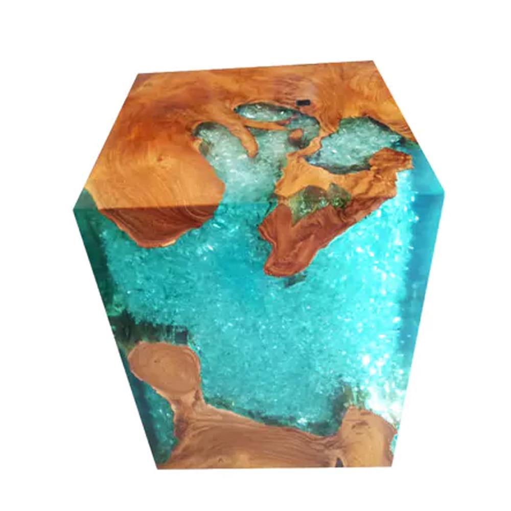 Teak Root & Cracked Resin Stool - Sea Blue | Stools | Modishstore - 5