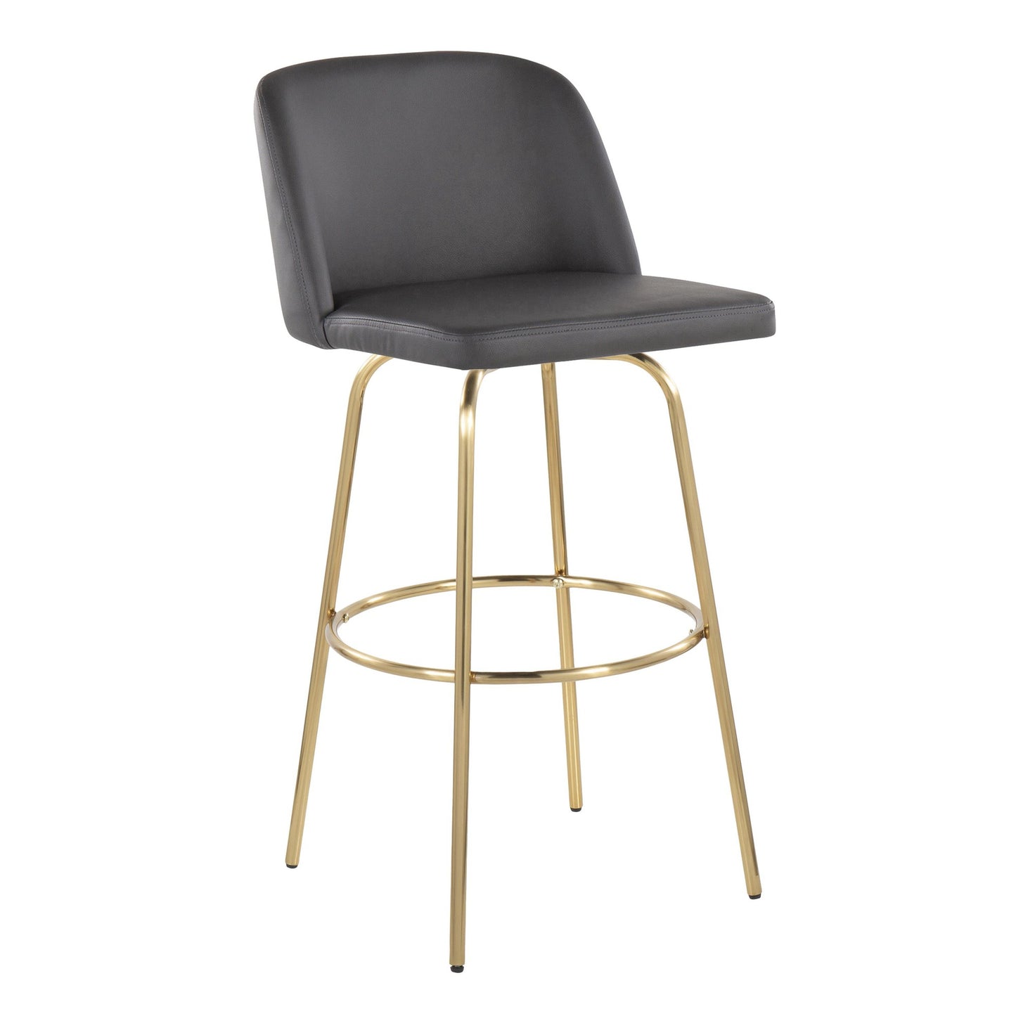 Toriano 30" Contemporary Fixed Height Barstool with Swivel in Cream Faux Leather and Gold Metal with Round Footrest By LumiSource - Set of 2 | Bar Stools | Modishstore - 11