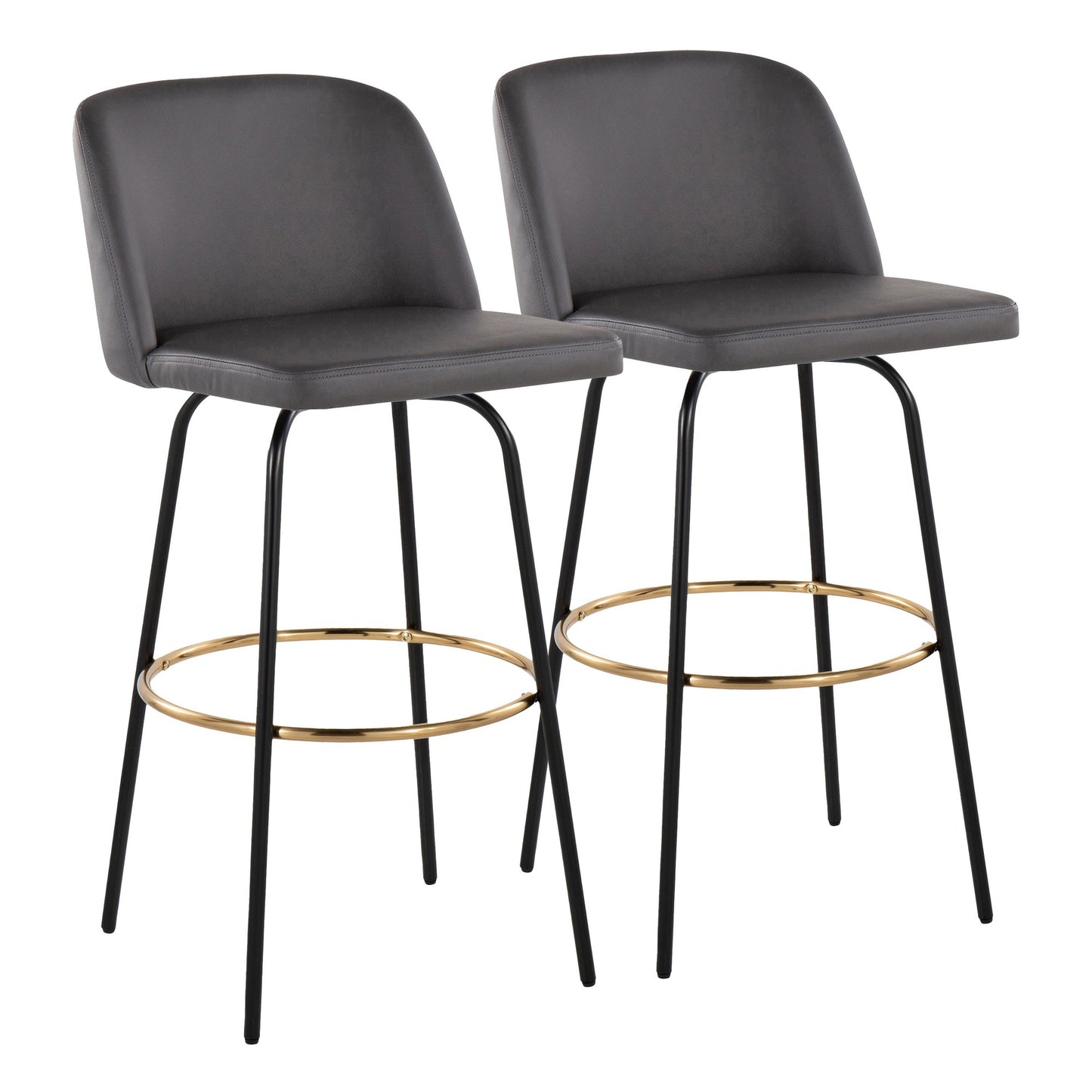 Toriano 30" Contemporary Fixed Height Barstool with Swivel in Cream Faux Leather and Black Metal with Round Gold Footrest By LumiSource - Set of 2 | Bar Stools | Modishstore - 8