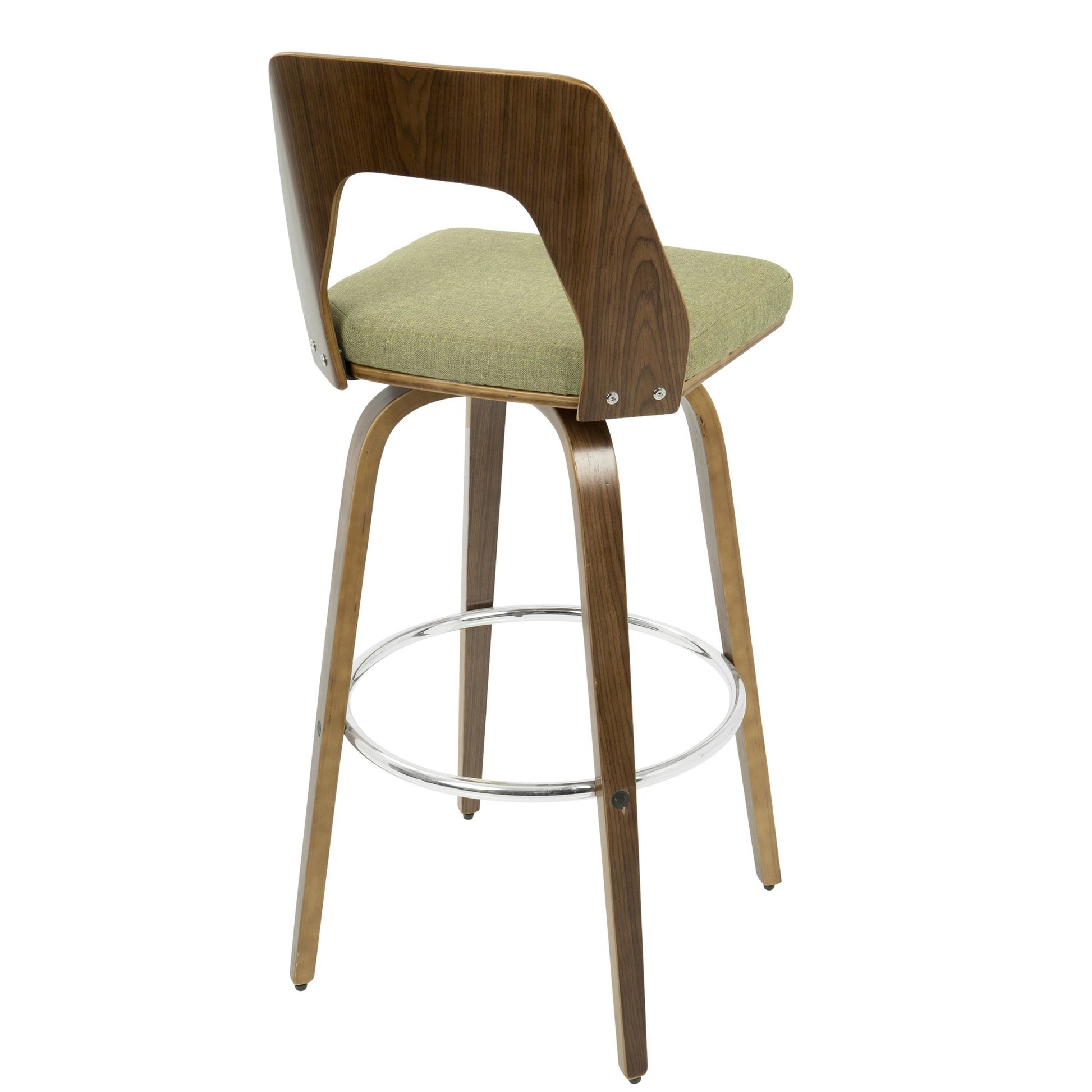 Trilogy 30" Mid-Century Modern Fixed Height Barstool with Swivel in Walnut and Green Fabric By LumiSource - Set of 2 | Bar Stools | Modishstore - 8
