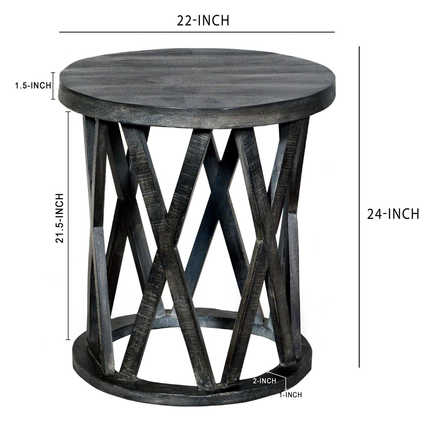 22 Inch Farmhouse Style Round Wooden End Table With Airy Design Base, Dark Gray By Benzara | Side Tables | Modishstore - 8