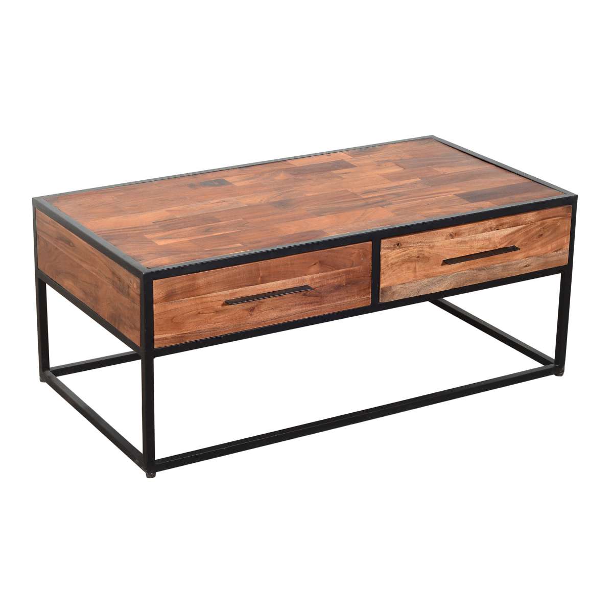 2 Drawer Industrial Metal Coffee Table With Wooden Tile Top, Brown And Black By Benzara | Coffee Tables | Modishstore - 6