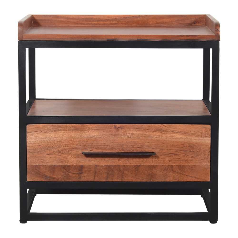 Handcrafted Industrial Metal End Table With Wooden Drawer, Brown And Black By Benzara | Side Tables | Modishstore - 6
