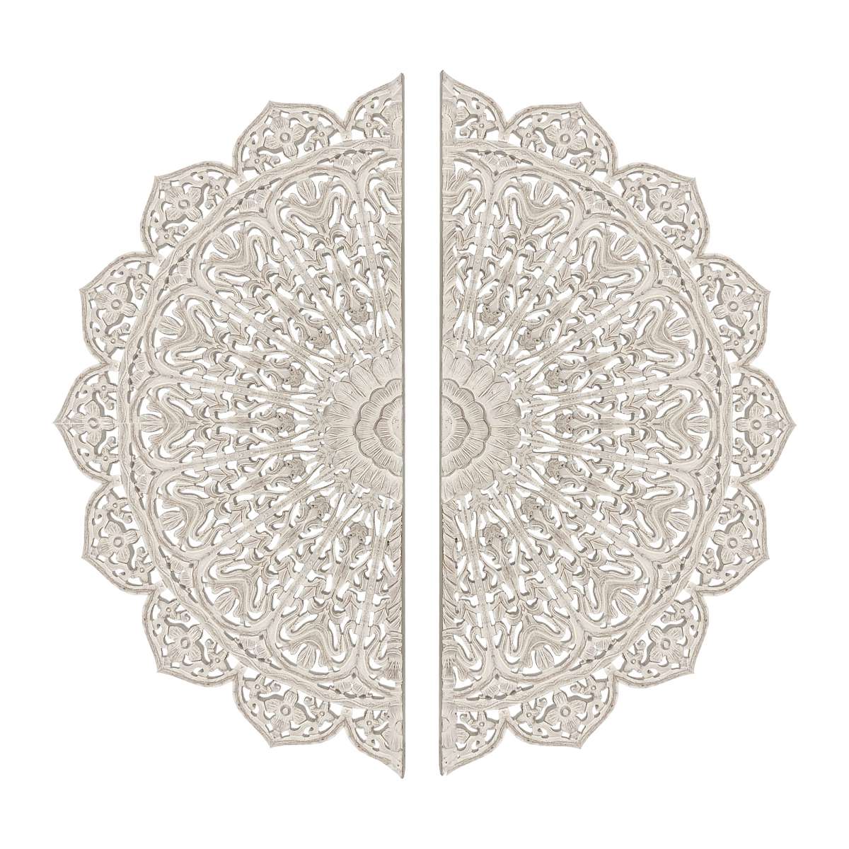 48 Inch Half Moon Hand Carved Floral Mango Wood Wall Panel Decor, Antique White By Benzara | Wall Decor | Modishstore - 5