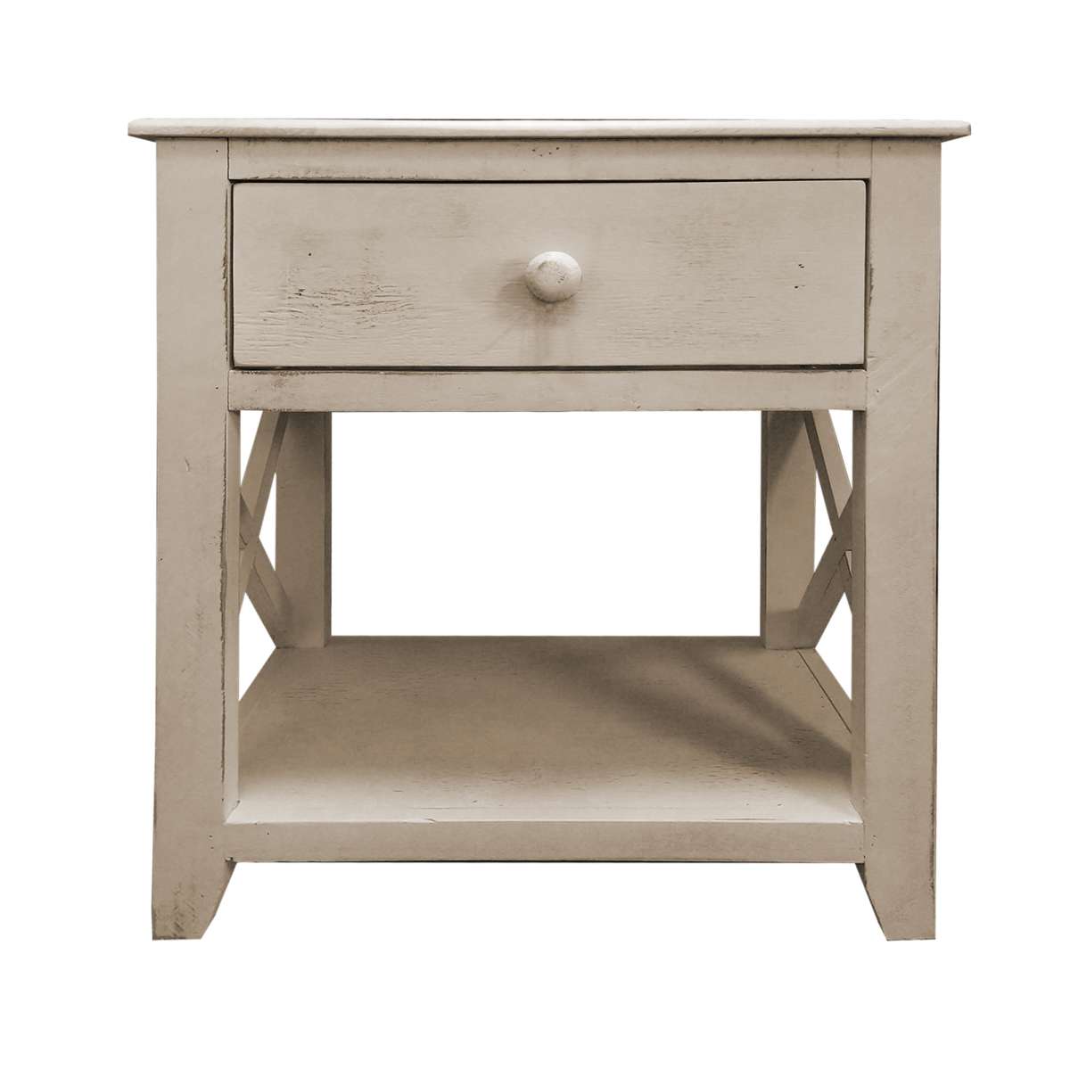 24 Inch Wooden 1 Drawer Sideend Table With Cross Sides And Open Bottom Shelf, White By Benzara | Side Tables | Modishstore - 8