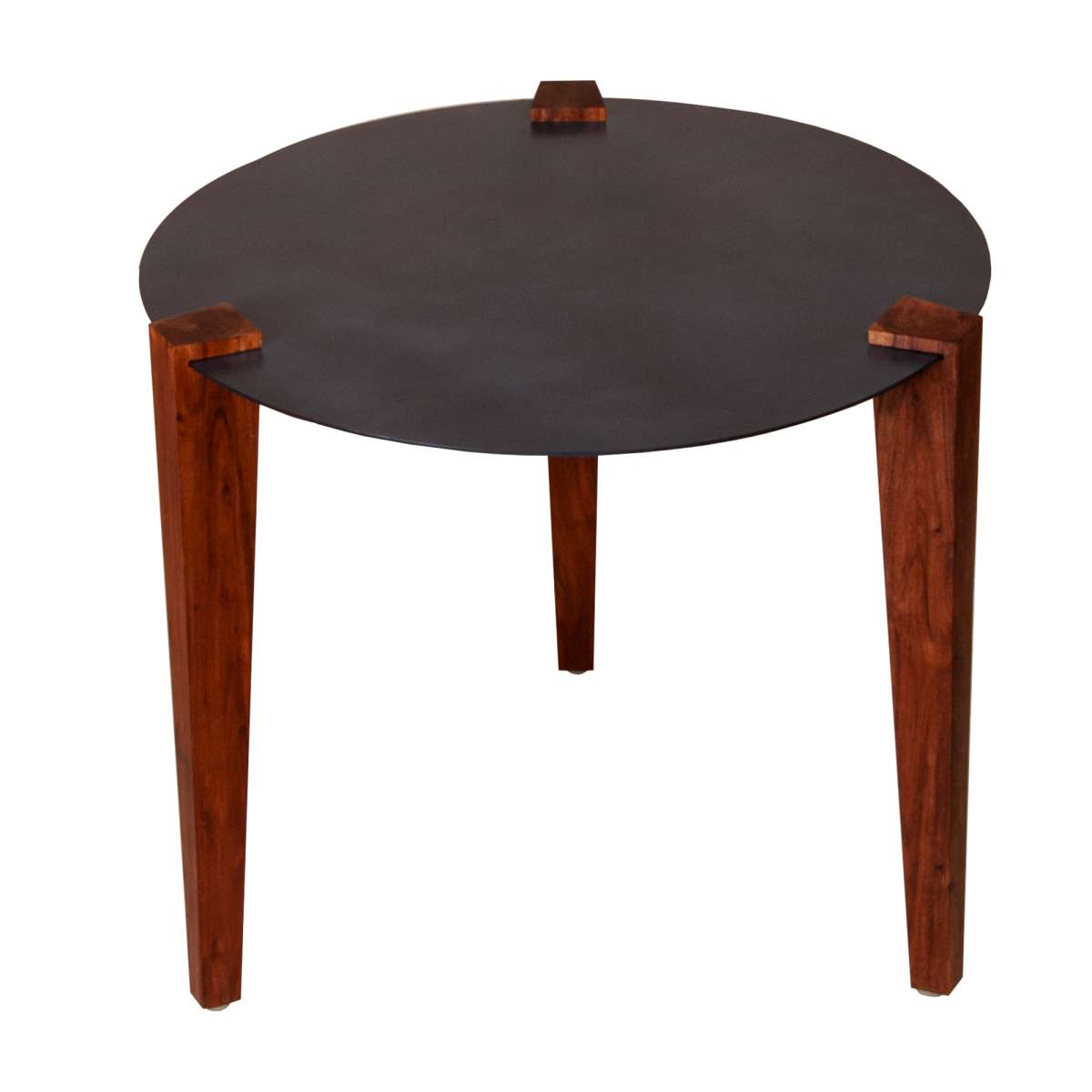 20 Inches Round Metal Top Side End Table With Tapered Legs, Brown And Black By Benzara | End Tables | Modishstore - 9