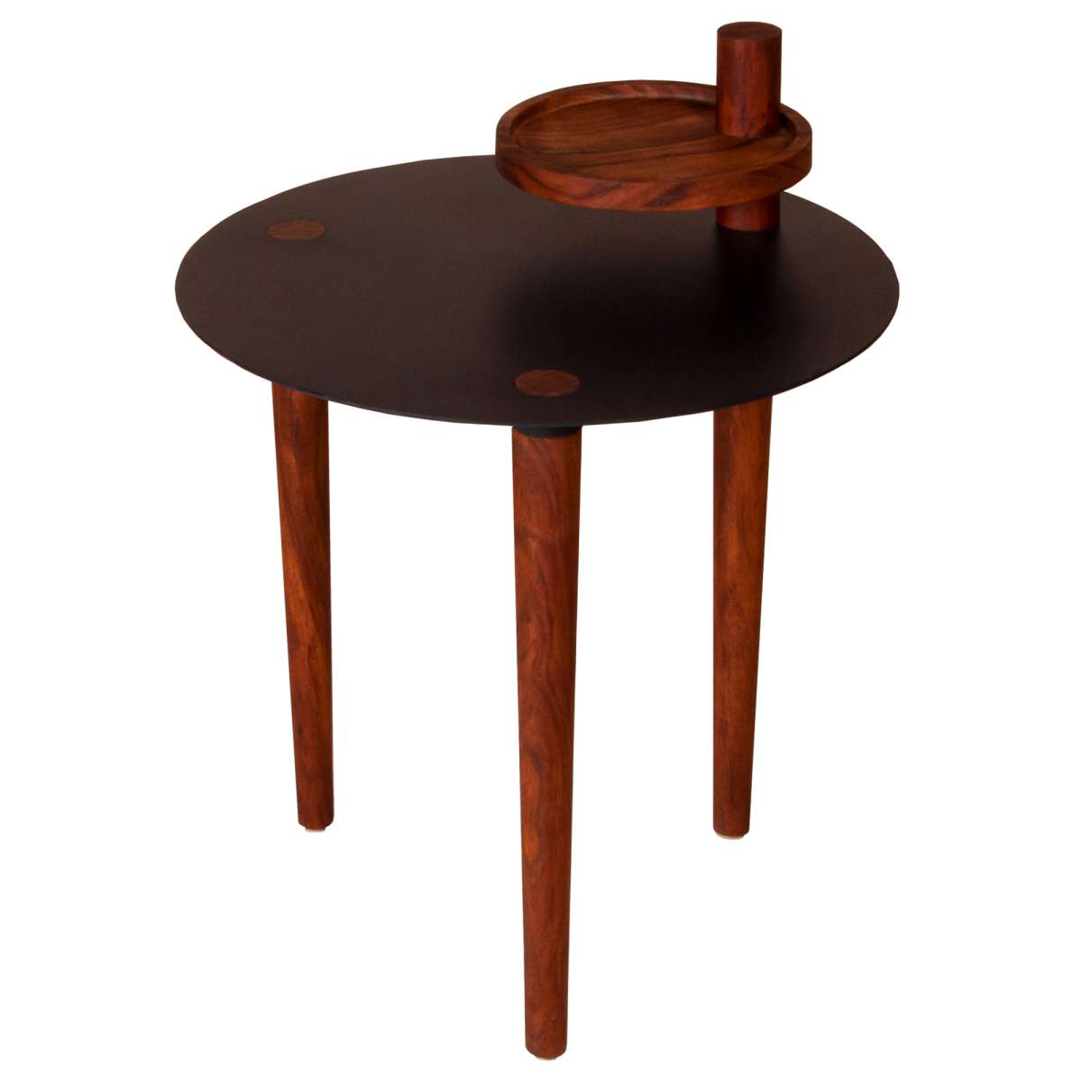 Round Metal Top Side Table With Rotatable Tray And Tripod Legs, Brown And Black By Benzara | End Tables | Modishstore - 10