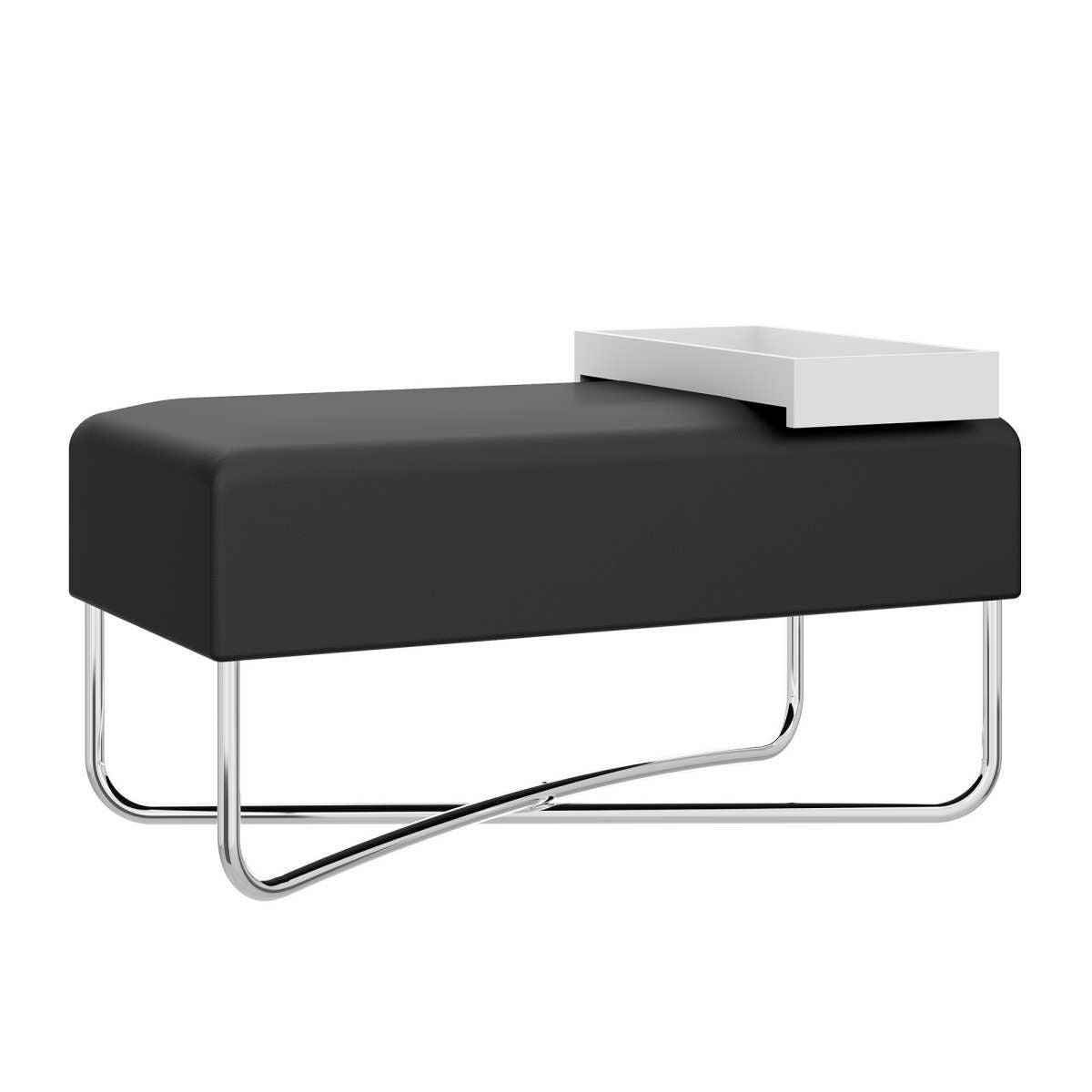 Pouffe With Rectangular Fabric Seat And Inbuilt Wooden Tray, Black And White By Benzara | Coffee Tables | Modishstore - 7