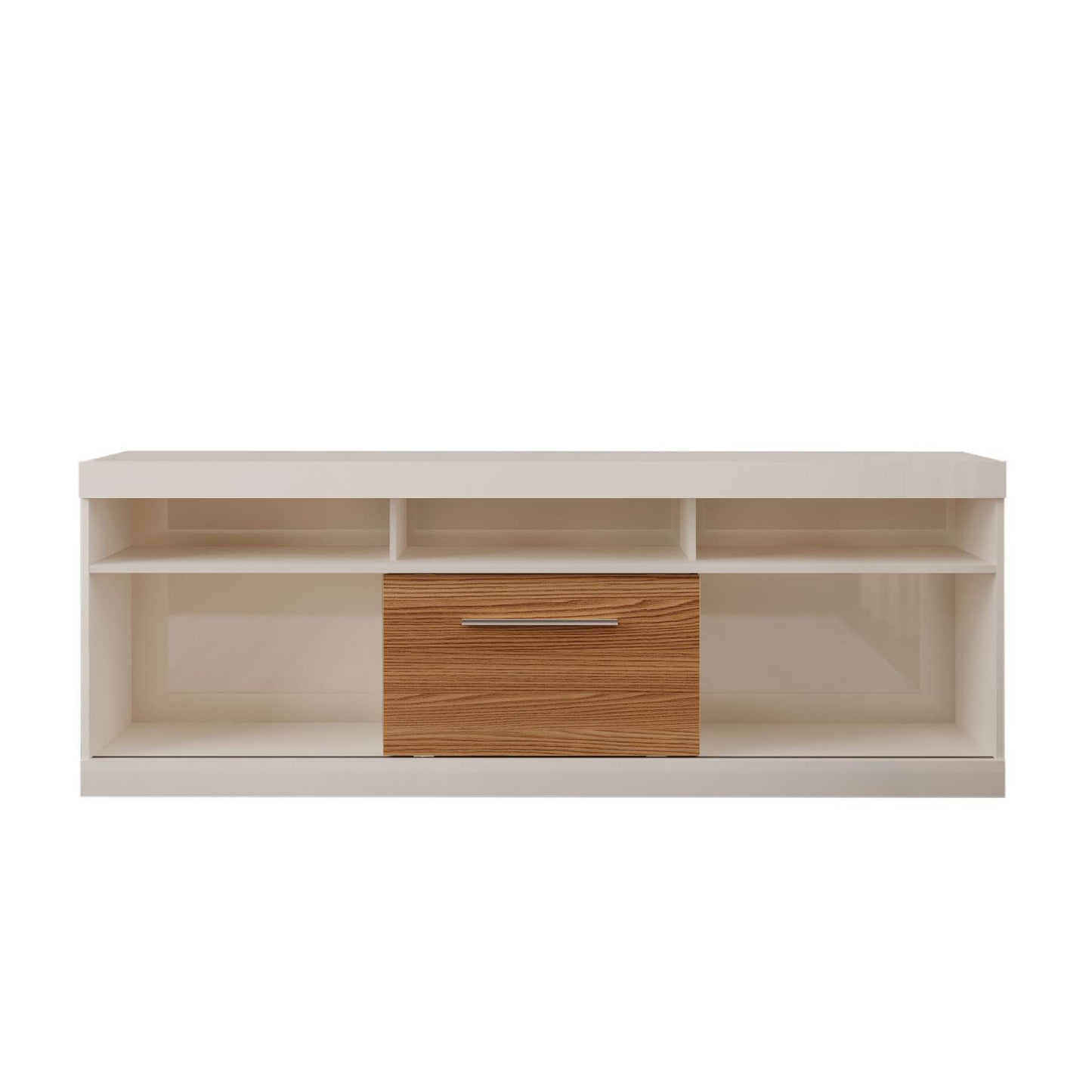 71 Inch Tv Stand With Open Compartments And Sliding Door, Off White And Oak By Benzara | TV Stands | Modishstore - 7