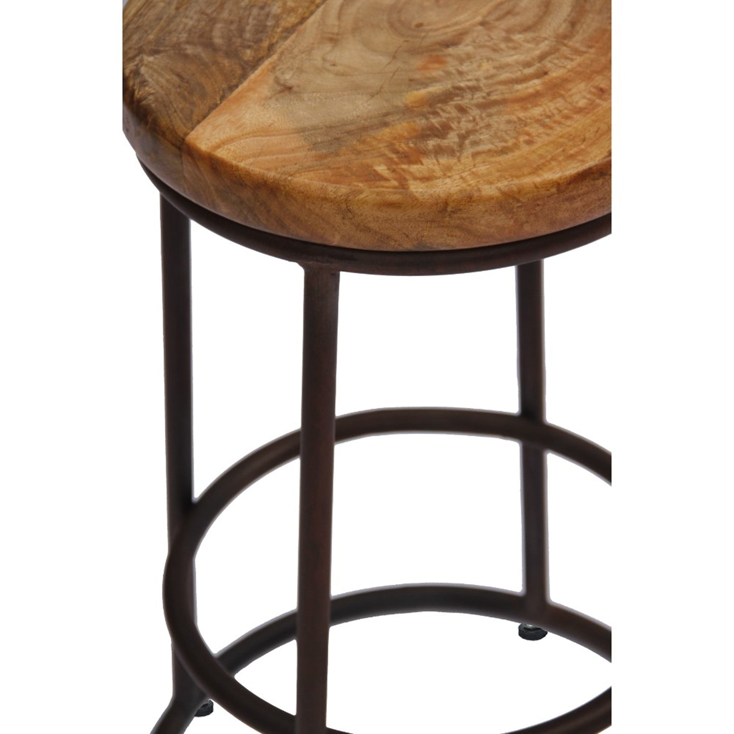 24 Inch Acacia Wood Counter Height Barstool With Iron Base, Brown And Black By Benzara | Bar Stools & Table | Modishstore - 4