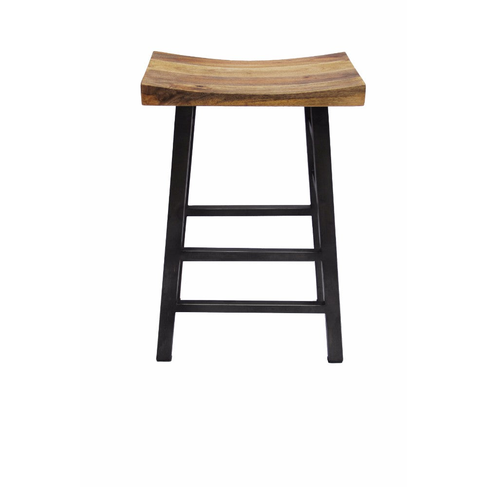 The Urban Port Wooden Saddle Seat 30 Inch Barstool With Ladder Base, Brown And Black By Benzara | Bar Stools & Table | Modishstore - 5