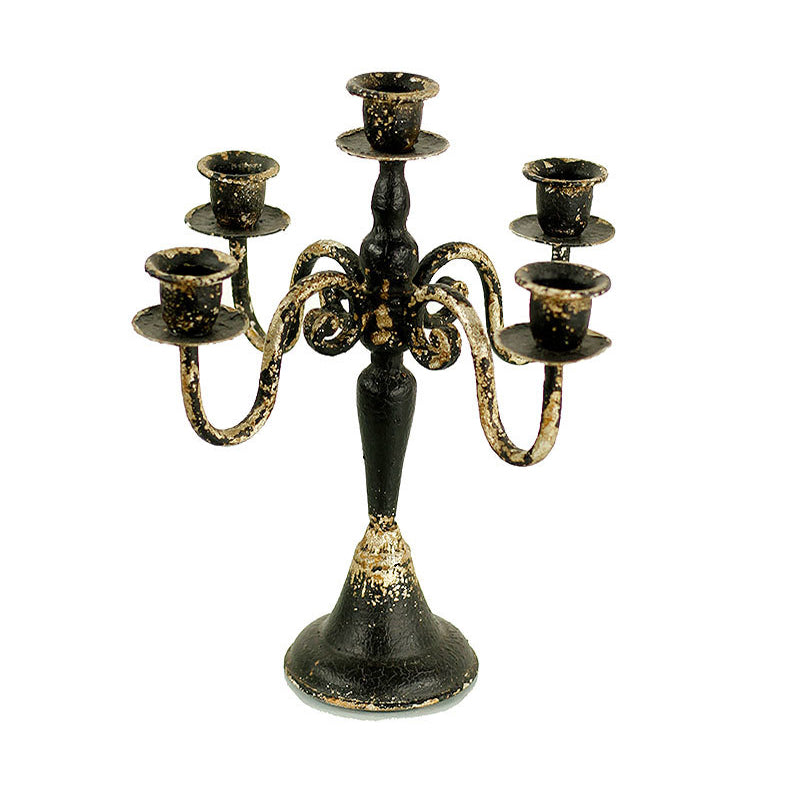 Vagabond Vintage Iron Candelabra in Distressed Black Finish | Modishstore | Candle Holders