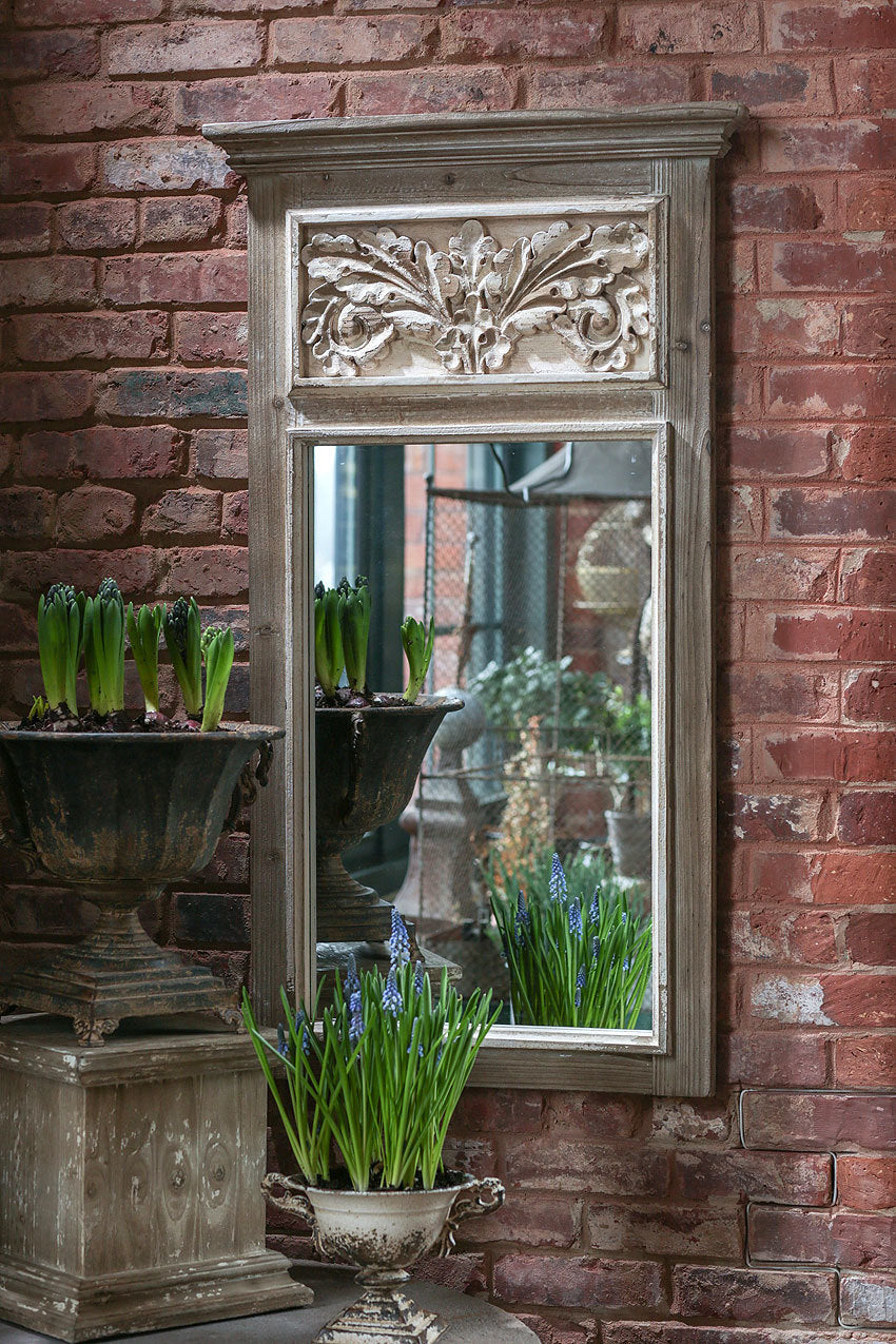 Vagabond Vintage Carved Wood Mirror in Distressed White | Modishstore | Mirrors