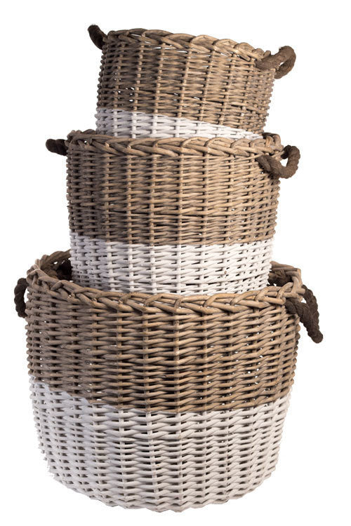 Vagabond Vintage Willow Round Oversized Basket - Set of 3 | Modishstore | Bins, Baskets & Buckets-3