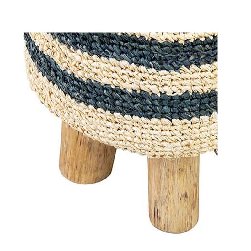 Raffia Hula Stool - Natural/Black Stripe Set of 2 by Jeffan | Stools | Modishstore - 4