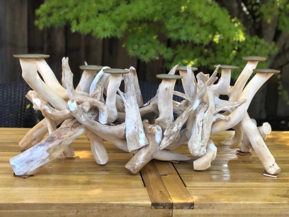 Driftwood 10 Candle Candelabra, Horizontal, White, Bleached by Artisan Living | Candelabra | Modishstore-2