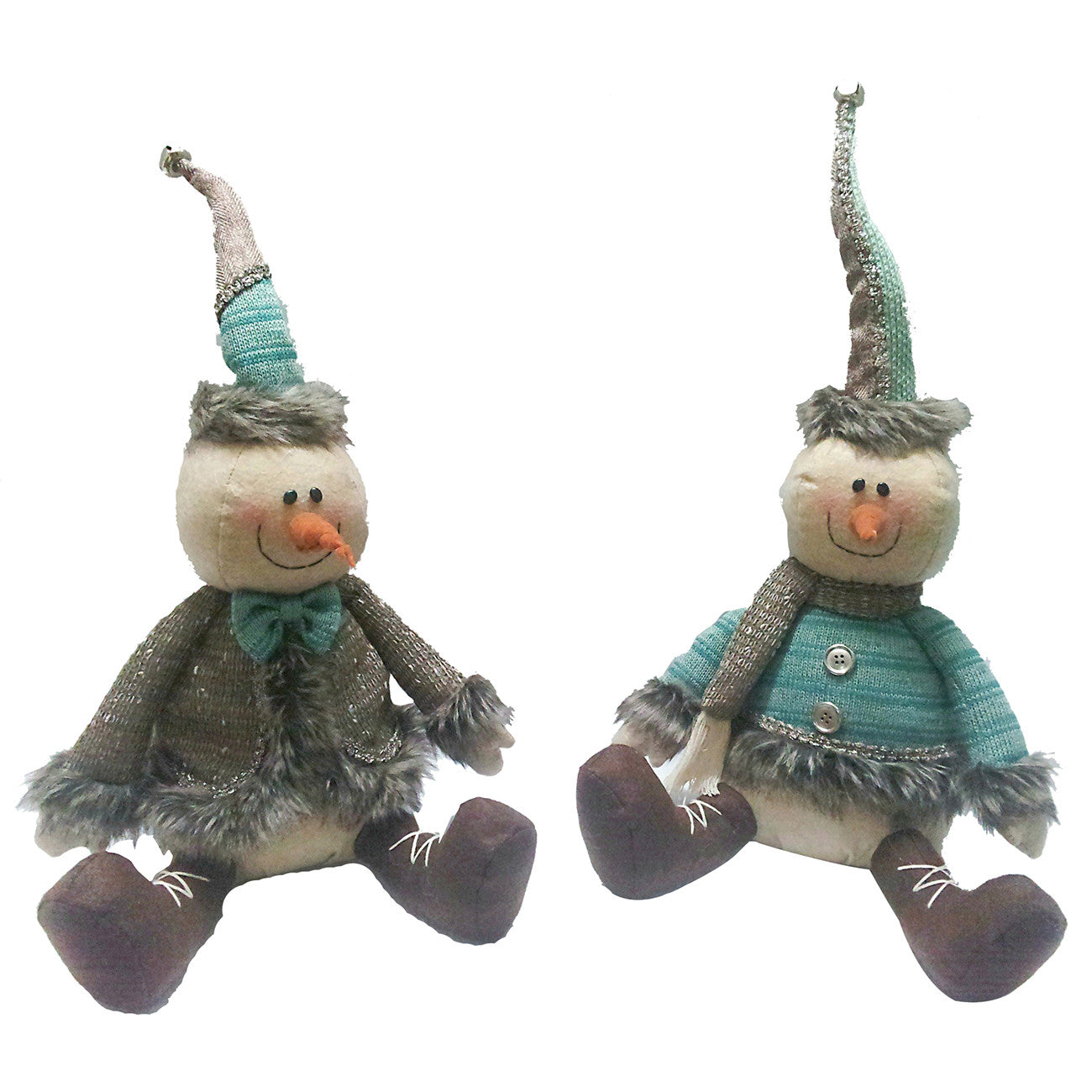 A&B Home Christmas Decor Sitting Snowman GY/BL - Set of 2 | Holiday | Modishstore