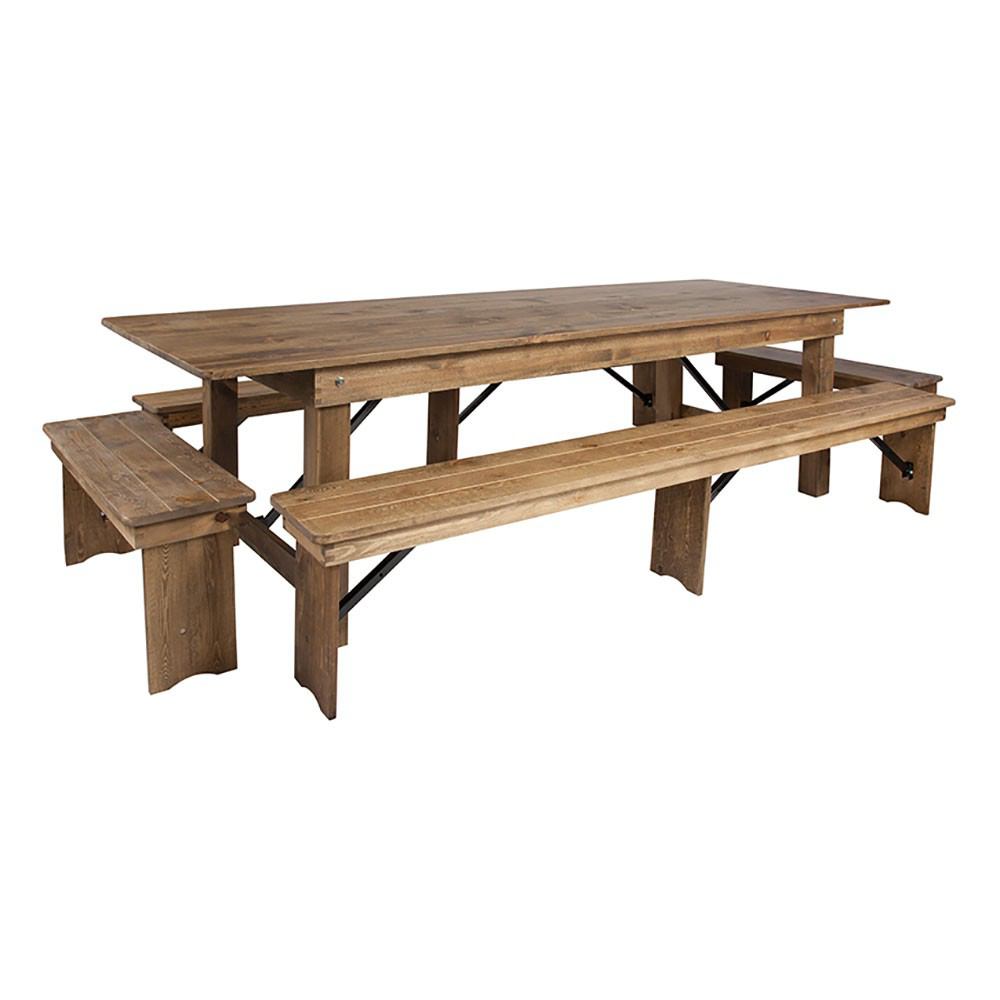 Flash Furniture Hercules Series 9' X 40'' Antique Rustic Folding Farm Table And 4 Bench Set | Dining Sets | Modishstore - 1