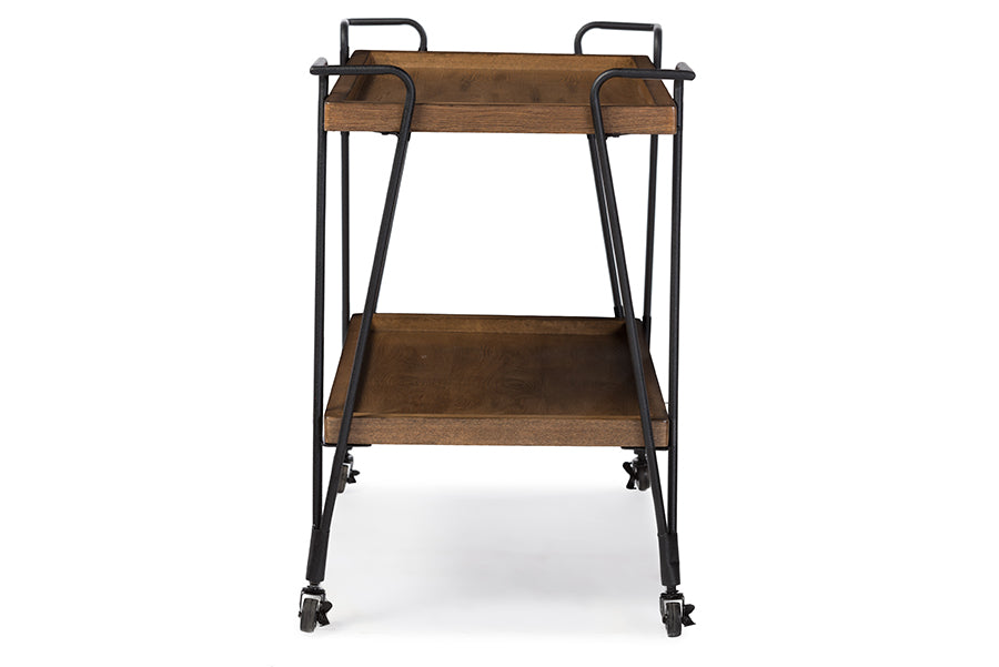 baxton studio jessica rustic industrial style antique black textured finish metal distressed ash wood mobile serving bar cart | Modish Furniture Store-3