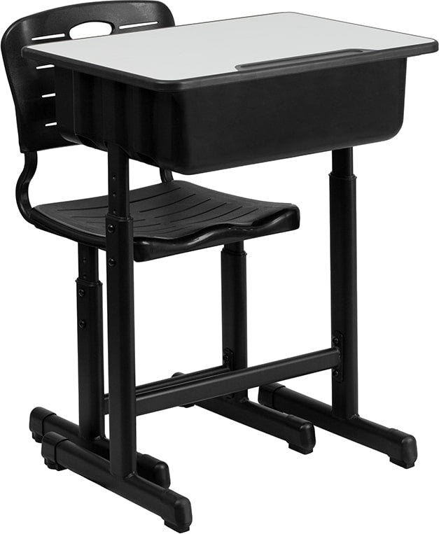 Adjustable Height Student Desk and Chair with Black Pedestal Frame by Flash Furniture | Desks | Modishstore - 6
