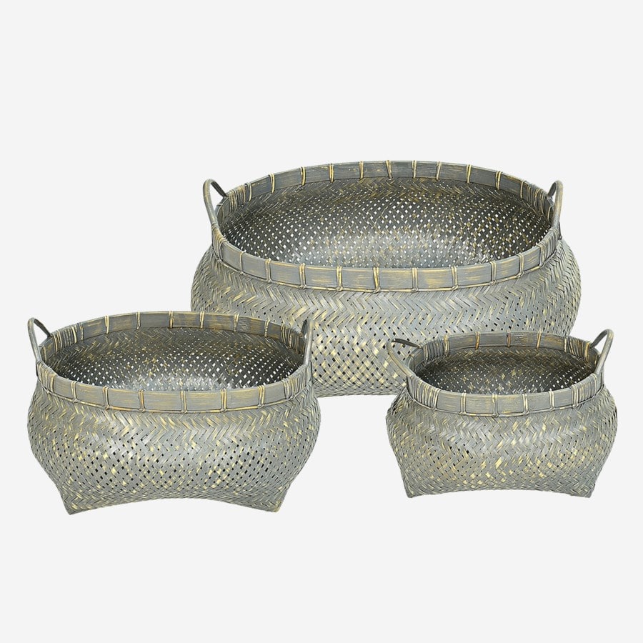 Mura Oval Handled Rattan Baskets-Set/3 by Jeffan | Bins, Baskets & Buckets | Modishstore