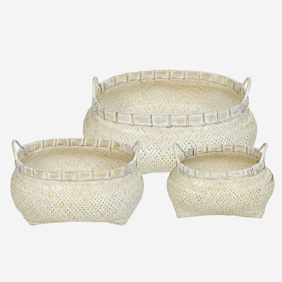 Mura Oval Handled Rattan Baskets-Set/3 by Jeffan | Bins, Baskets & Buckets | Modishstore - 2