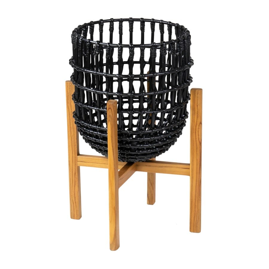 Haven Teak Iron Rattan Basket, 12" Round by Jeffan | Bins, Baskets & Buckets | Modishstore - 4