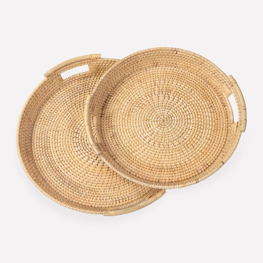 Caspar Rattan Round Woven Tray-set/2 by Jeffan | Trays | Modishstore - 2