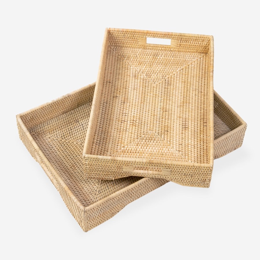 Caspar Rattan Rectangle Woven Tray-set/2 by Jeffan | Trays | Modishstore - 2