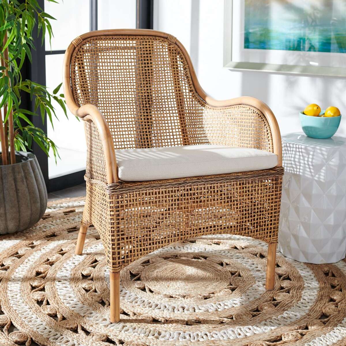 Safavieh Charlie Rattan Accent Chair W/ Cushion - Dark Natural | Accent Chairs | Modishstore - 4