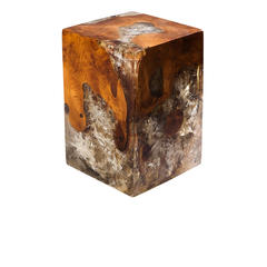 Cracked Resin Teak Wood Square Block Stool, Side Table-2 Styles