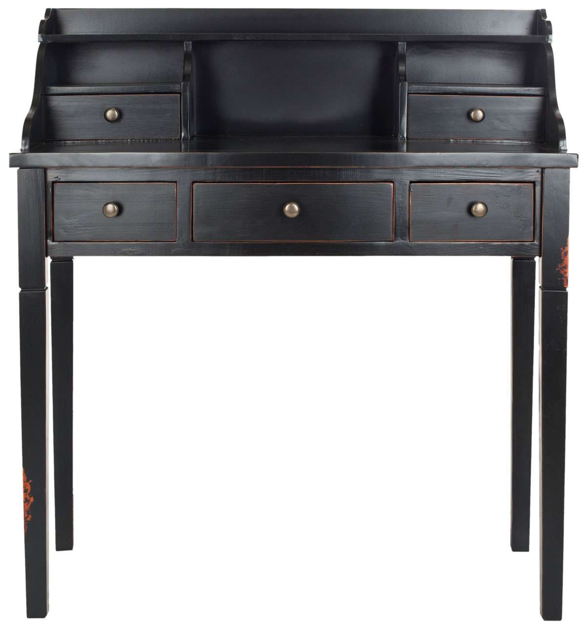 Safavieh Landon 5 Drawer Writing Desk - Distressed Black | Desks | Modishstore - 2
