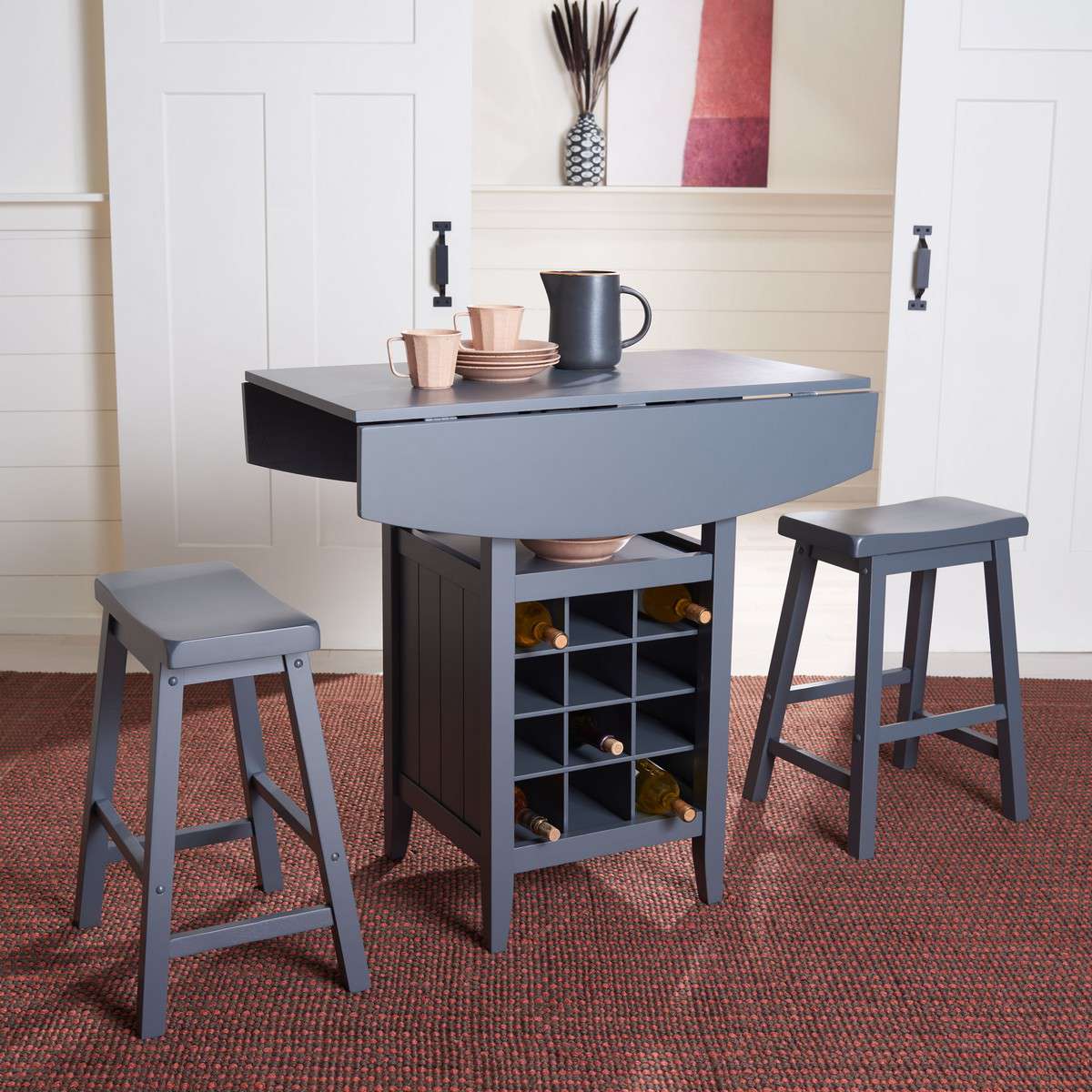 Safavieh Emeric 3 Pc Set Drop Leaf Pub Table - Gray | Bar Stools & Table | Modishstore - 4