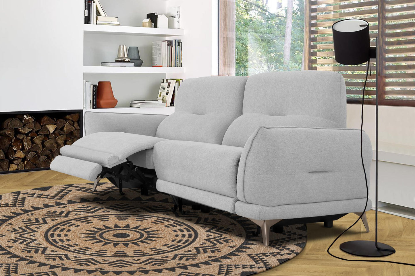 Divani Casa Austria - Modern Grey 3-Seater Fabric Sofa w/ Electric Recliners-4