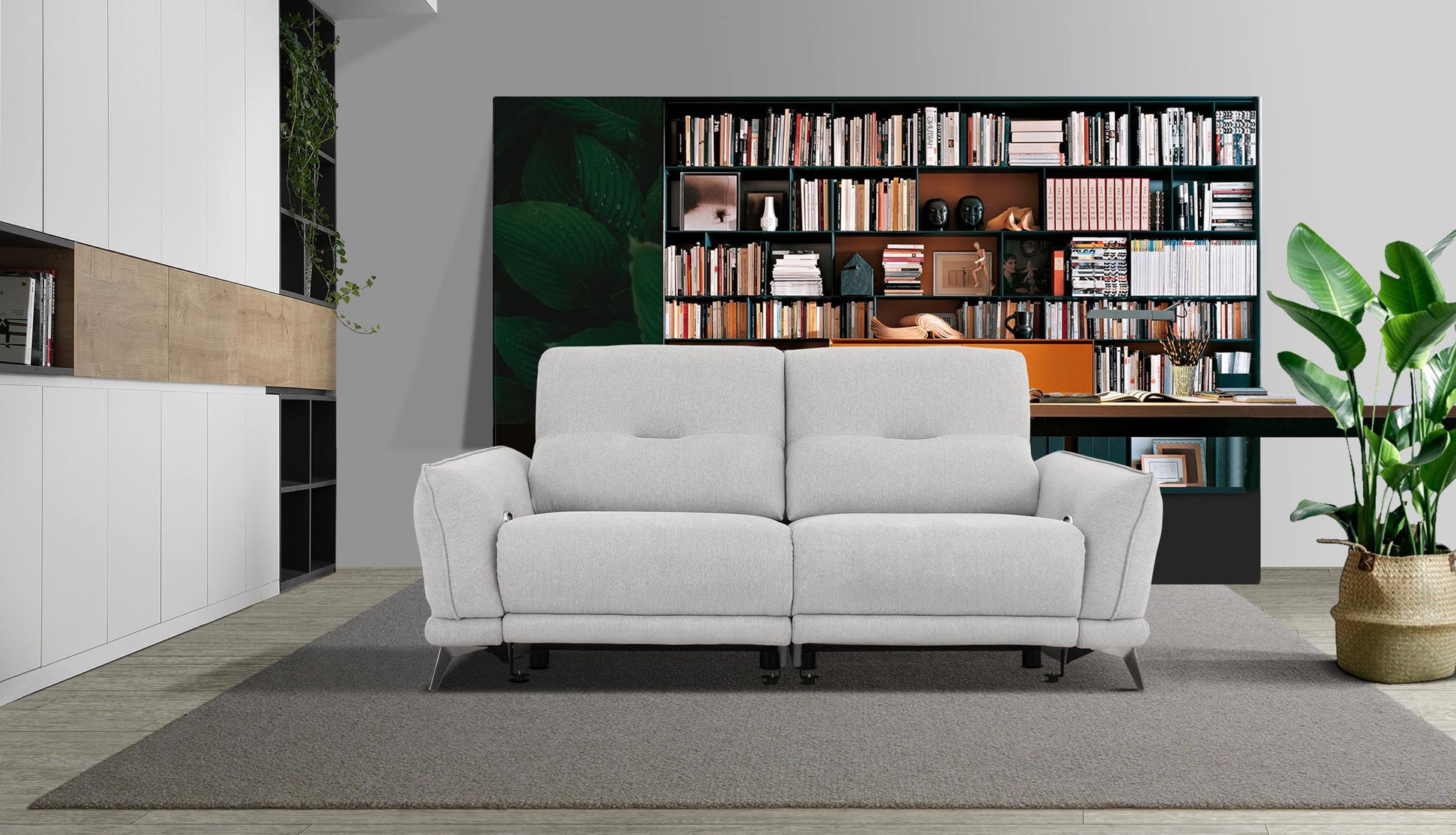 Divani Casa Austria - Modern Grey 3-Seater Fabric Sofa w/ Electric Recliners-3