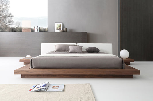 Modrest Opal Modern Walnut & White Platform Bed | Modishstore | Beds