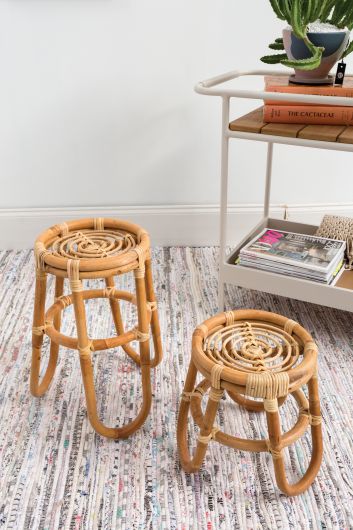 plant stand woven Barefoot Woven Rattan Plant Stand By Accent Decor-2 Sizes - Cream - Wood,  Rattan - 60155