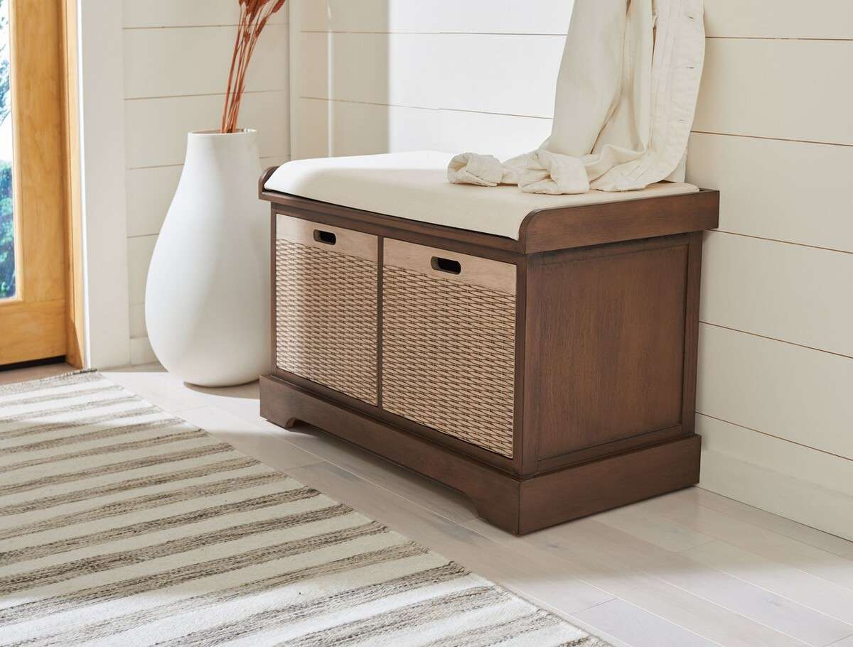 Safavieh Landers 2 Drawer/Cushion Storage Bench - Brown | Benches | Modishstore - 4