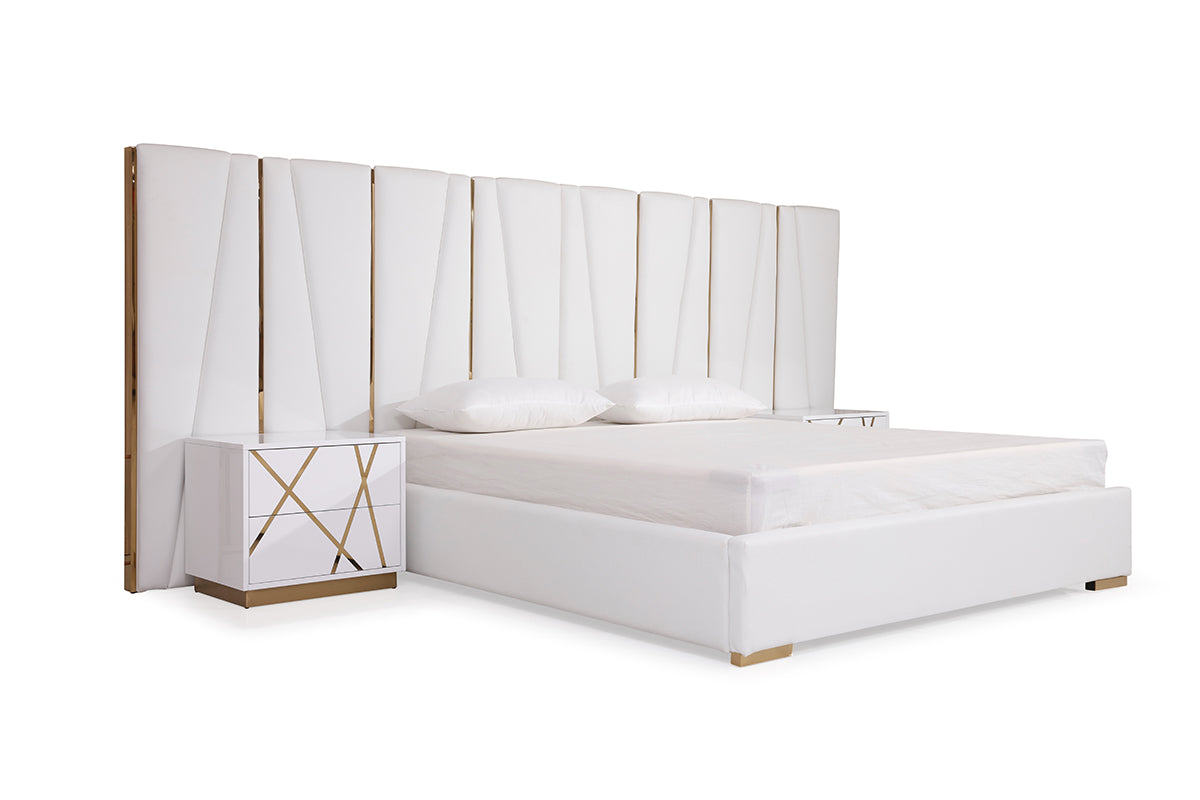 Modrest Nixa Modern White Bonded Leather & Gold Bed-4