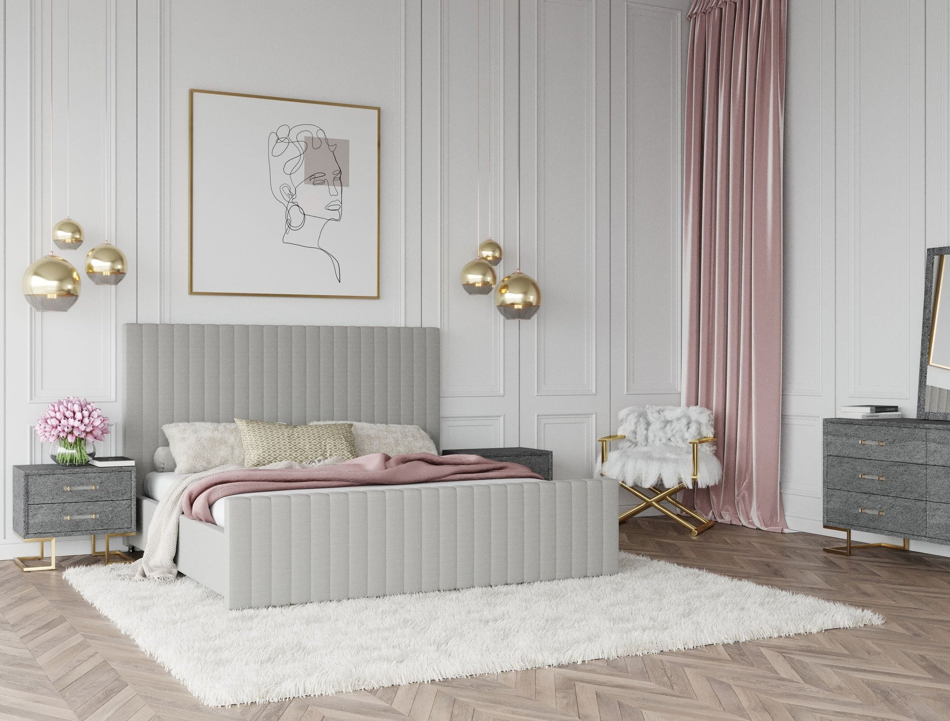 Modrest Beverly - Modern Grey Velvet Bed | Beds | Modishstore